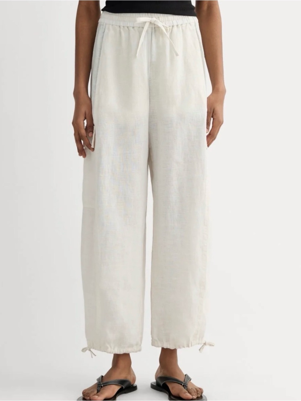 NWT Everlane Women's Cargo Curve Pant Linen in Natural Chambray, Size Large